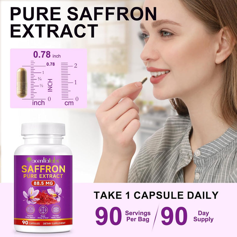 100% Pure Saffron Extract - Supports Weight and Appetite Health, Mood, Focus, Memory, Digestion, Eye, Skin and Brain Health. NSF Certified Saffron Supplements for Women and Men, 45-Day Supply.