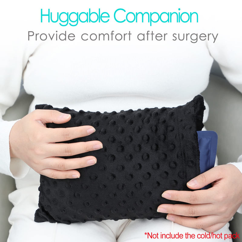 Tiny Hysterectomy Pillow Small Hysterectomy Recovery Must Haves Products Gifts Soft Post Surgery Pillows with Ice Pack Pocket for Abdominal Surgery Cushion Cough Pillow, Minky Dot Black