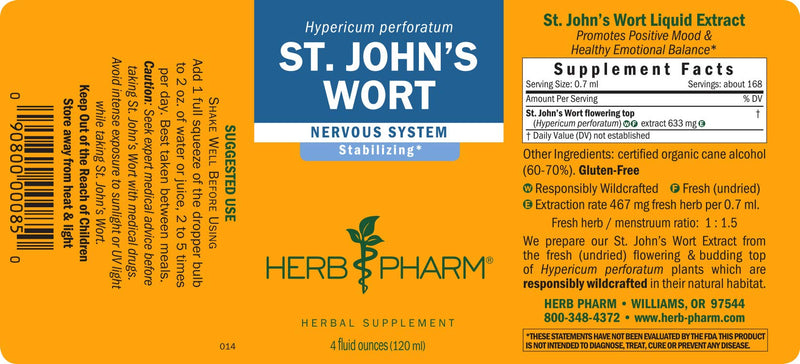 [Australia] - Herb Pharm St. John's Wort Liquid Extract for Positive Mood and Emotional Balance, Cane Alcohol, 4 Ounce 4 Fl Oz (Pack of 1) 