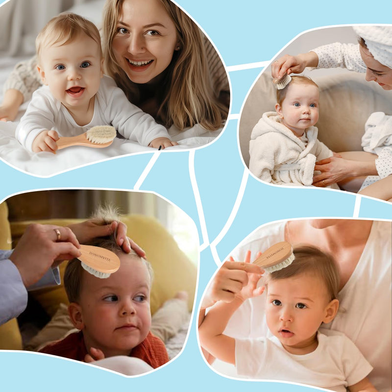[Australia] - Baby Hair Brush and Comb Set, Wooden Baby Hair brush with Soft Goat Bristle and Wood Comb for Newborn Essentials, Good for Cradle Cap 
