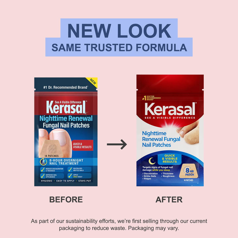 Kerasal Nighttime Renewal Fungal Nail Patches - 14 Patch - Overnight Repair for Nail Fungus Damage, 8-Hour Treatment Restores Healthy Appearance (Packaging May Vary) 14 Count (Pack of 1) Nail Renewal Patches