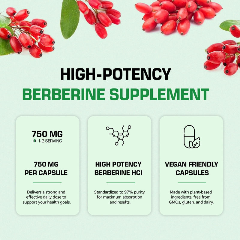 Black Swan Berberine Supplement 750mg Capsules - Pure Berberine HCL High Strength Supplement - Berberine Weight Loss Vegan Formulated Capsule Anti-oxidant and Anti-inflammatory - 60 Capsules 60 count (Pack of 1)