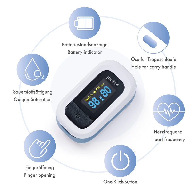 [Australia] - Promed pulse oximeter PM-200 Pro, simple measurement of heart rate and oxygen saturation in the blood, finger pulse oximeter with OLED display and automatic switch-off 