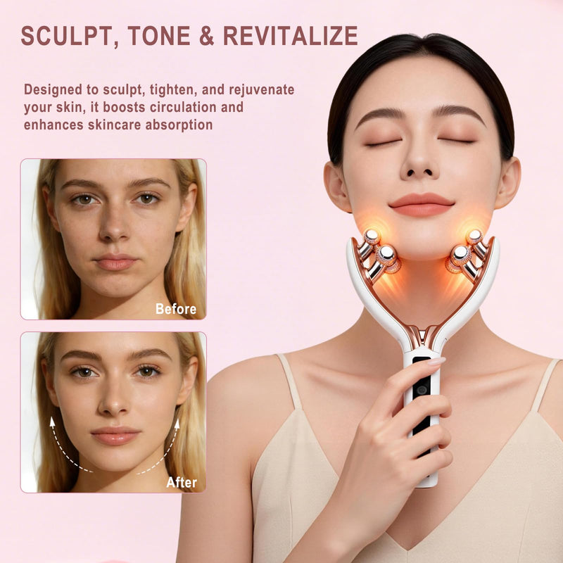 Wireless Facial Massager, 3D Roller Electric Facial Roller, Rechargeable V-Shape Sculpting & Puffiness Relief Tool, Face Roller Lymphatic Drainage for Home & Travel Use (Roller)