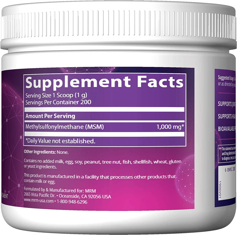 [Australia] - MRM Nutrition MSM Crystals | Methyl-sulfonyl-Methane Drink Mix | Joint Health | Hair + Skin + Nails | Bioavailable Form of Sulfur | Gluten-Free + Vegan | 200 Servings 