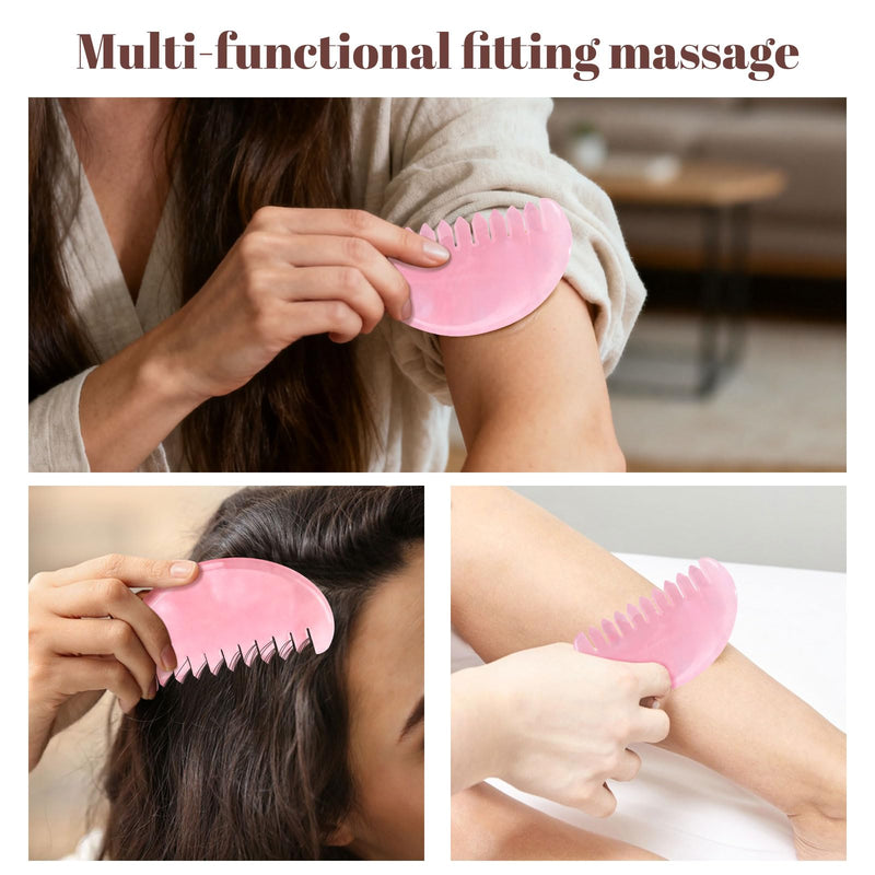 ideayard Gua Sha Comb for Women Head Scalp Massage Tool Hand Made Rose Quartz Comb Polished Round Tooth Point Massager Therapy Tool for Gift