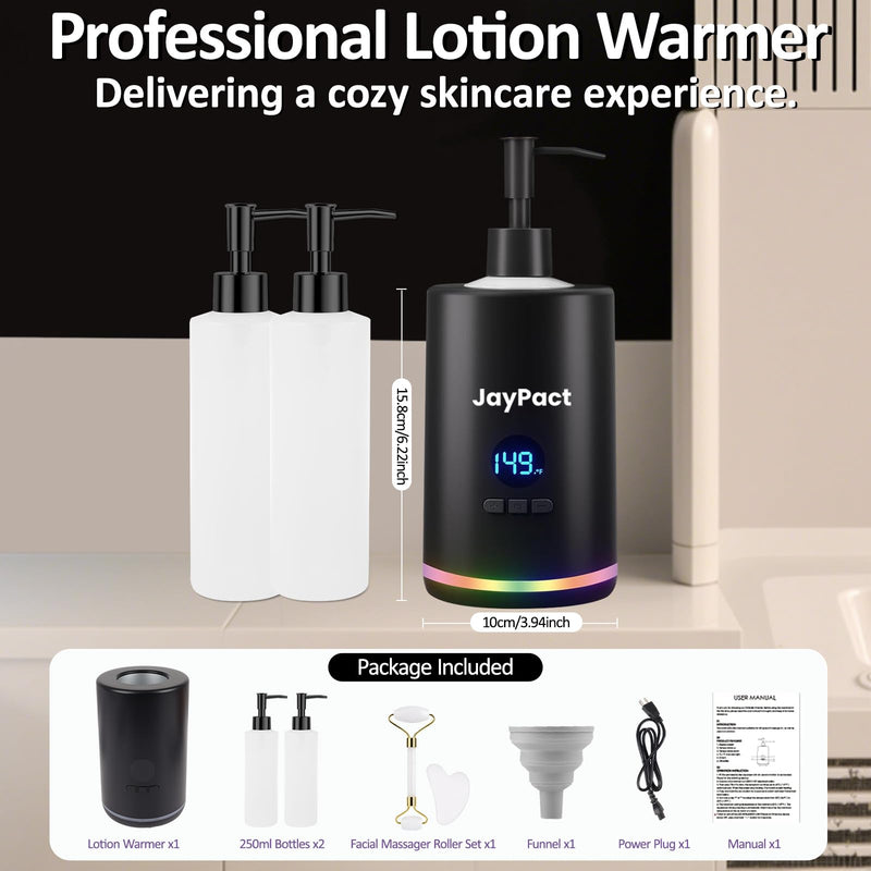 [Australia] - Oil Warmer for Massage, Massage Oil Lotion Warmer with Roller & Gua Sha Set for Spa, Body Oils Heater with Two Oil Bottle Dispenser, Oil Warmer Dispenser, Adjustable Temperature(86-149°F) Black 