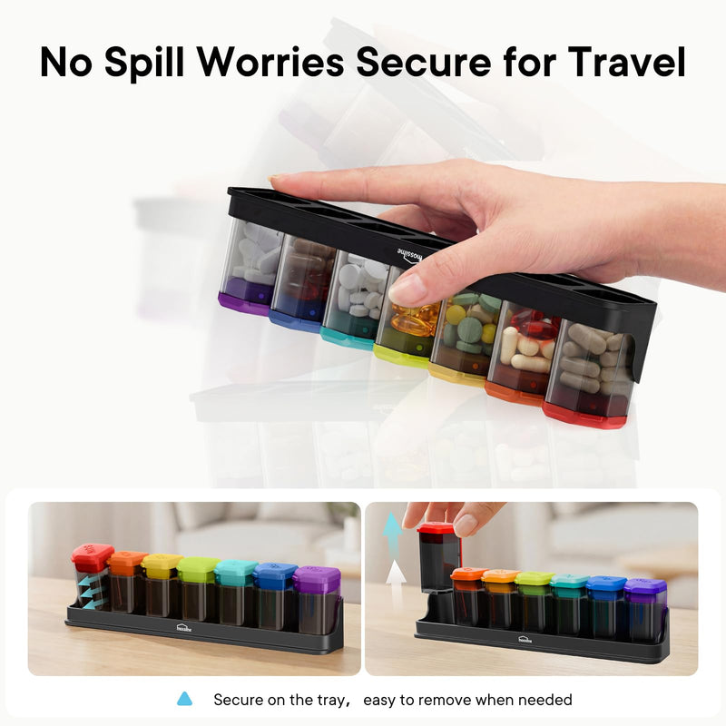 Mossime Large Weekly Pill Organizer 1 Time a Day, Rainbow, 2P | BPA-Free, Spill-Resistant, Detachable 1-a-Day Boxes, for Vitamins & Medication, Travel-Friendly, Velvet Pouch Rainbow+rainbow
