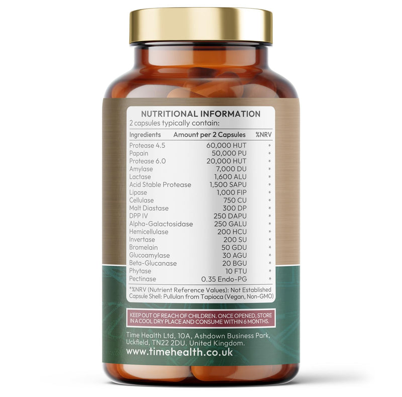 Ultra Digestive Enzymes Complex – Natural & Comprehensive 18 Enzyme Formula – for Bloating Relief, Regular Movements and Overall Digestion – 120 Capsules – UK Made – Zero Additives