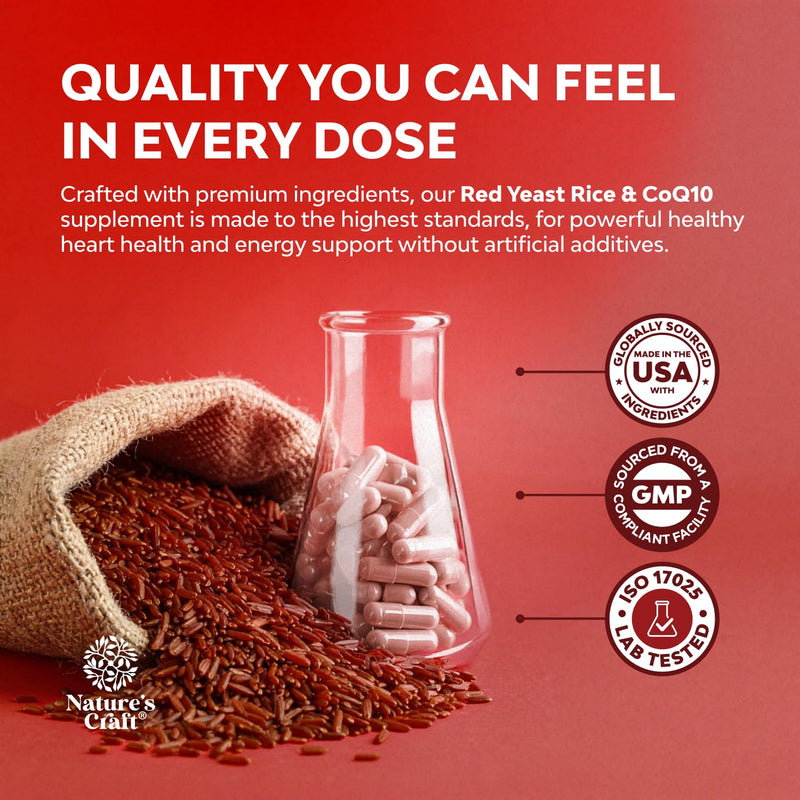 Red Yeast Rice with CoQ10 Supplement - Healthy Heart Support - 120 Ct | Red Yeast Rice 1200 mg - Advanced Complex for Energy & Antioxidant Support - GMP - Third Party Tested – 60 Servings 120 Count (Pack of 1)