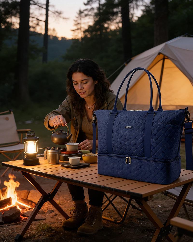 HOTOR Travel Duffel Bag - Weekender Bags for Women, Carry On Gym Tote Bags | with Toiletry Bag & Shoe Compartment, Overnight Bag for Travel Essentials, Travel Accessories, Dark Blue, 15.8"×18.1"×8.7" 15.8"×18.1"×8.7"