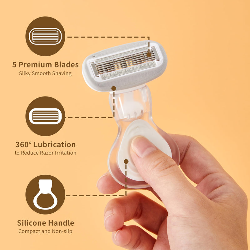 [Australia] - Mini Razors for Women, Extra Smooth On The Go Razor with 1 Travel Case + 1 Handle + 5 Blade Refills + 1 Gift Box, 5 Blades Portable Body Razor for Shaving and Hair Removal (White) 