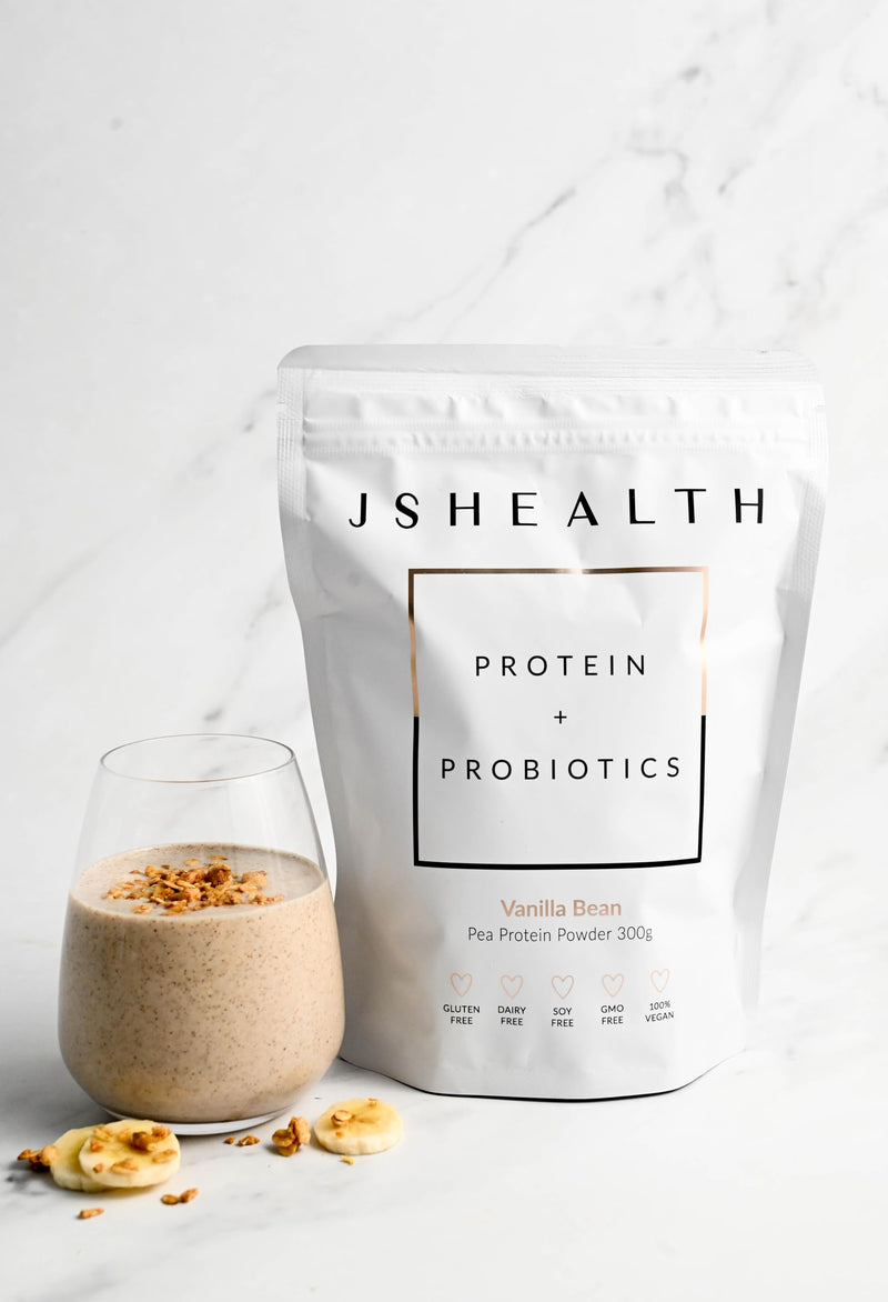 JSHealth Vegan Pea Protein Powder with Probiotics - Vanilla Bean Flavor - Gluten Free, Non GMO, Plant Based Protein Drink Mix, 300g 300 g (Pack of 1)