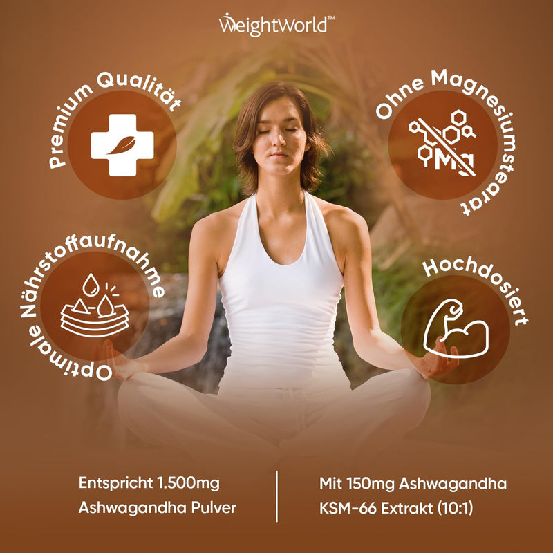 [Australia] - Ashwagandha KSM-66-1500mg Ashwagandha per day - High dosage - 6 month supply with 180 vegan tablets - Alternative to capsules & powder - Withania Somnifera from WeightWorld 