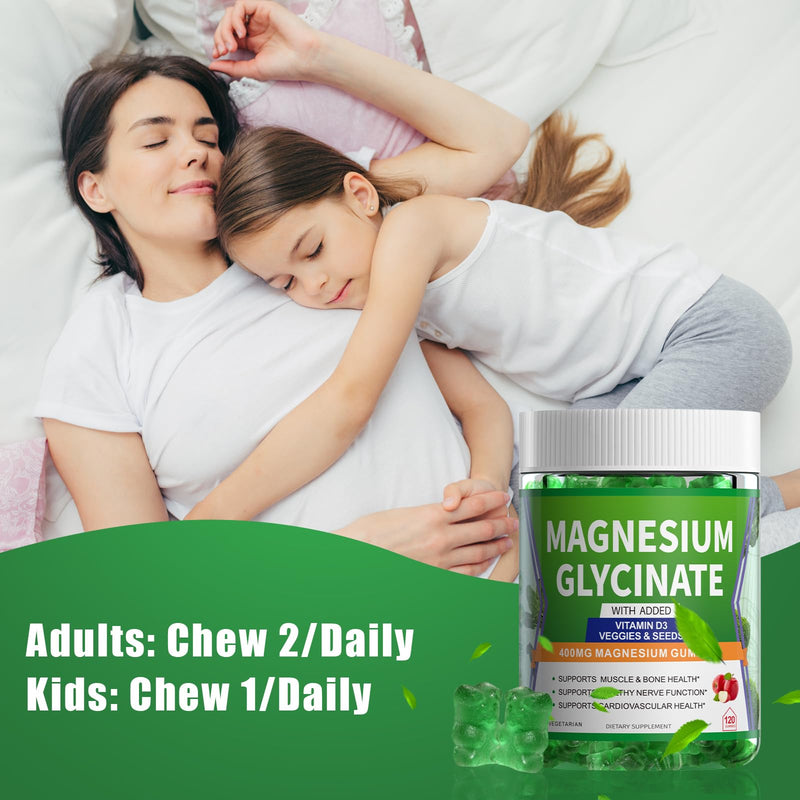 [Australia] - Magnesium Glycinate Gummies 400mg Supplements with Magnesium Malate & Taurate | Vitamin D3 Spinach | Kale | Broccoli 