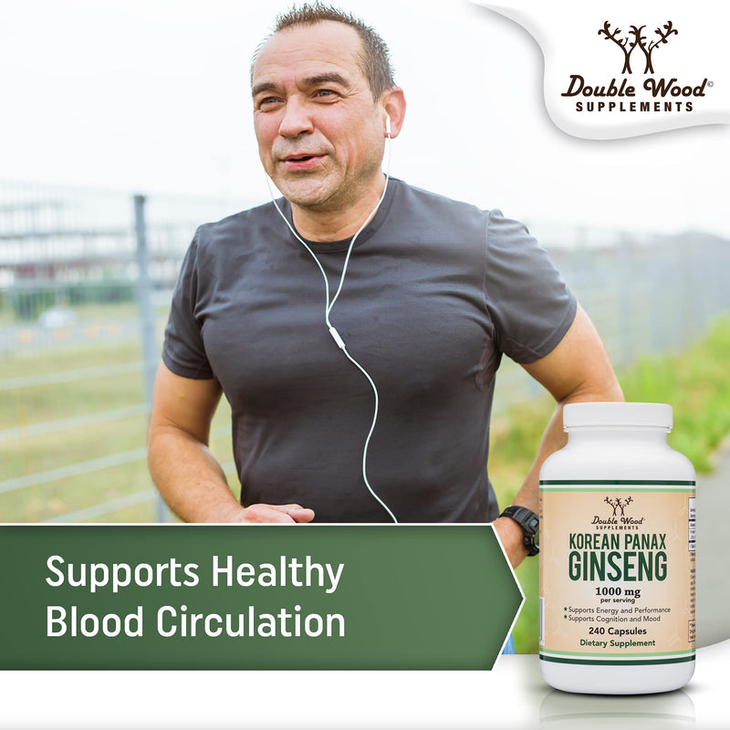 [Australia] - Ginseng Capsules (Korean Red Ginseng Extract, Panax Ginseng 10% Ginsenosides) (4 Month Supply) 240 Vegan Capsules - 1,000mg per Serving for Mood, Cognitive Function and Energy Support by Double Wood 