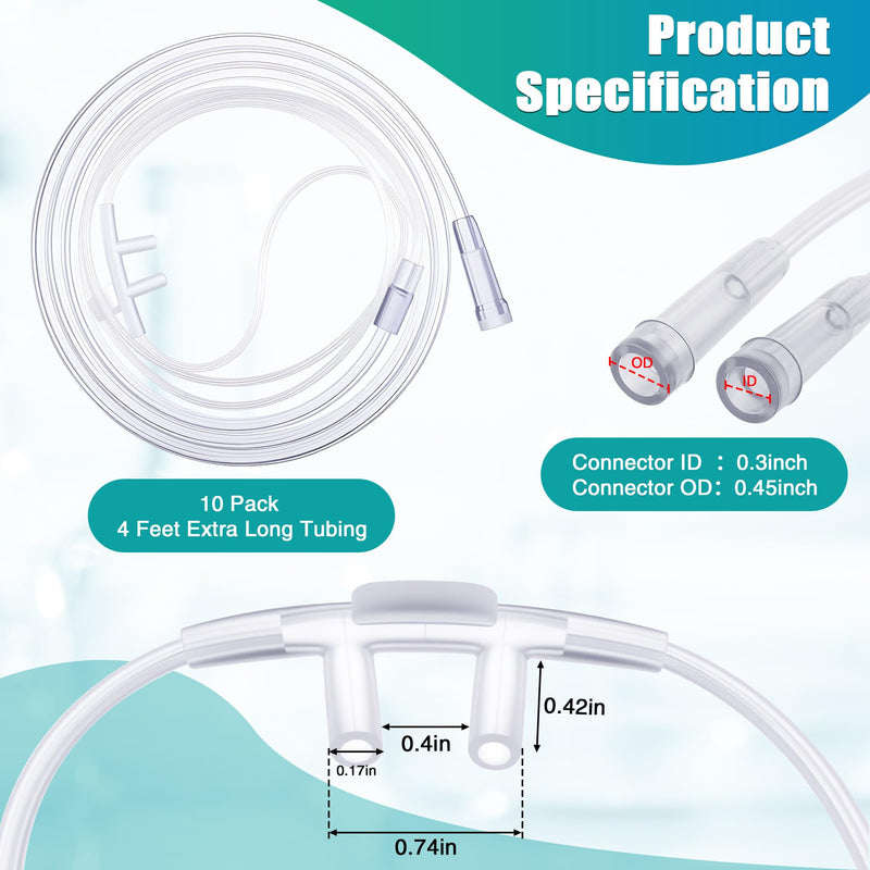 [Australia] - 10 Pack 4Ft Adult Oxygen Nasal Cannula, Soft Oxygen Tubing for Adult, Cannula Nasal Tubing with Soft Curved Nose Piece, High Flow Lightweight Tube Multicolor 10 