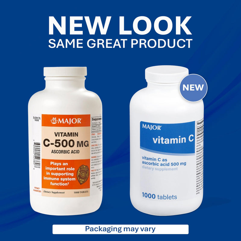 Major Vitamin C-500 mg Ascorbic Acid - Vitamin C Tablets - Dietary Supplement - 1000 Tablets