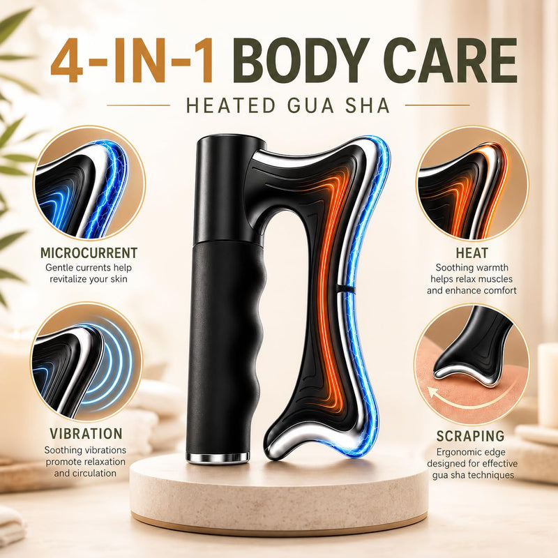 Heated Muscle Scraper Tool Black | 100-115°F Heat & Vibration Electric Fascia Knife with Microcurrent, LED Gua Sha Massager for Muscle Pain Relief, Post-Workout