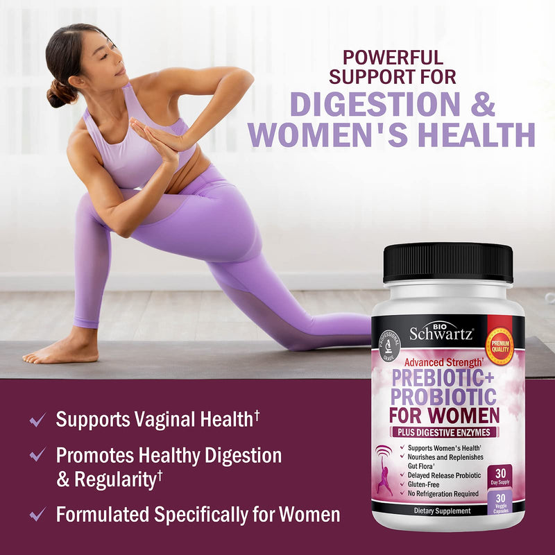 [Australia] - Prebiotics and Probiotics for Women - for Gut, Vaginal and Immune Health Support with Black Cohosh and Red Clover - Whole Food Digestive Enzymes Capsules, Lactobacillus Probiotic Supplement, 30 Count 30 Count (Pack of 1) 