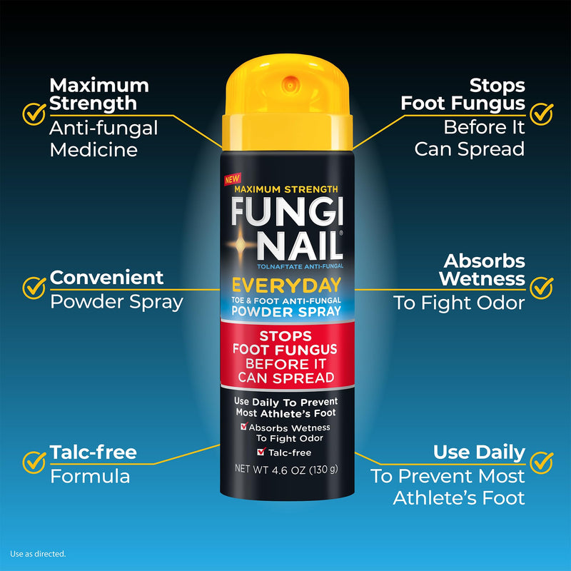 Fungi-Nail Everyday Anti-Fungal Powder Spray, 4.6oz | Stops Foot Fungus, Athletes Foot Spray, Absorbs Wetness for Odor Control, Talc-free 4.6 Ounce (Pack of 1)