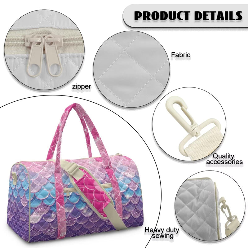 Mermaid Scale Print Large Travel Duffel Tote Bag for Women, Stylish Quilted Weekender Bag, Lightweight Carry On Luggage for Overnight and Travel Pink - Mermaid Scale