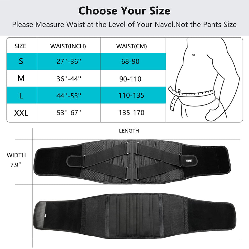 FREETOO Air Mesh Back Brace for Men Women Lower Back Pain Relief with 7 Stays, Anti-skid, Adjustable Lumbar Support Belt for Work for Sciatica Scoliosis (M(waist:36''-44''), Black) M(waist:36''-44'')