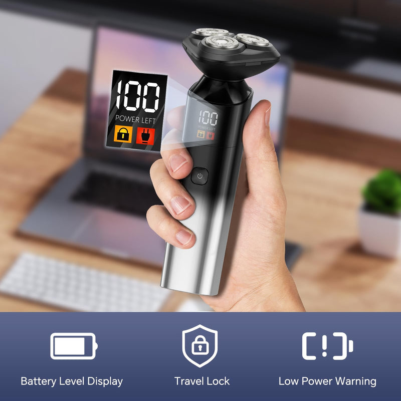 [Australia] - Electric Razor for Men, Rechargeable Electric Shaver for Men, Waterproof 3D Rotary Shaving, Wet/Dry Cordless 3-in-1 Electric Shaver with Beard Trimmer, Sideburn & Nose Hair Groomer 