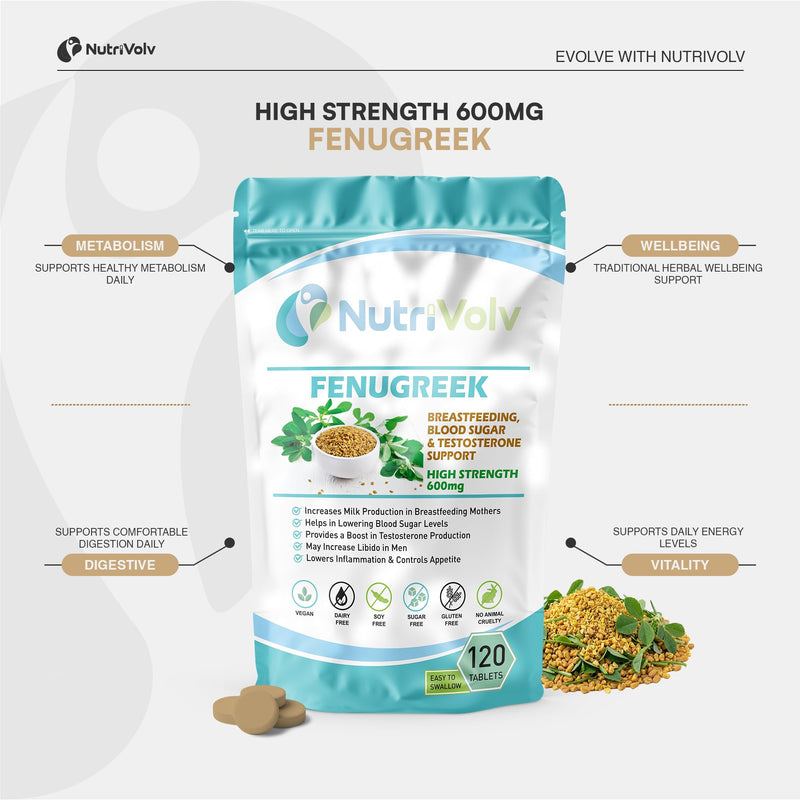 Fenugreek Supplement Tablet— High Strength Vegan 600mg Nutrition Pills for Testosterone Strength, Lactation Support & Blood Sugar Level Control — Easy to Swallow Pack of 360 Tablets 120 count (Pack of 3)