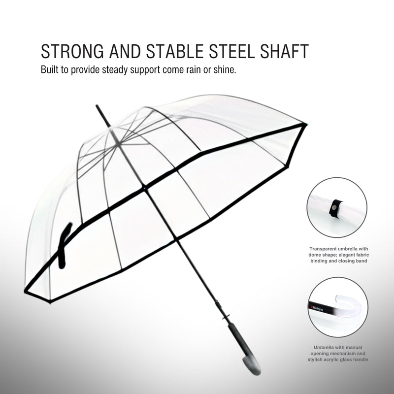 Knirps C.760 Transparent Curved Handle Rain Umbrella for Adults – 34.2" Bell Shaped Canopy Dome Stardust Black