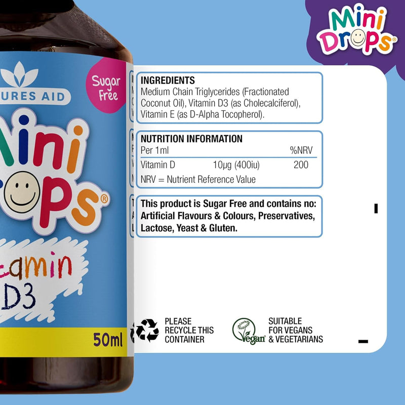 Natures Aid Vitamin D3 Drops, Bone Health, Immune Health, Infants and Children, Sugar Free, 50 ml (Pack of 6)