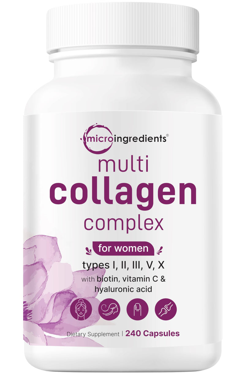 Micro Ingredients Vitamin D3 5,000iu + K2 100mcg Softgels & Multi Collagen Complex 240 Capsules Bundle 2 Pack | Essential Sunshine Vitamins | Hydrolyzed Protein Peptides