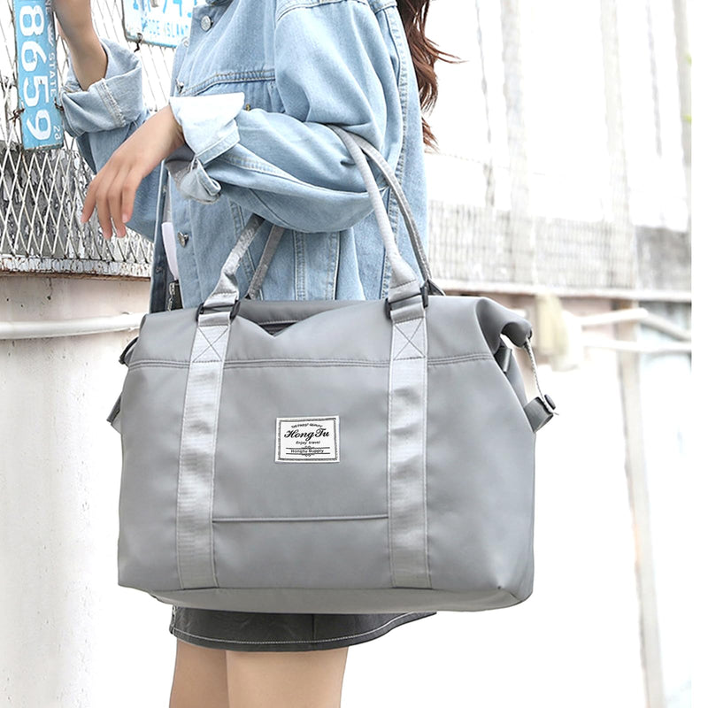 INVODA Travel Duffel Bag Sports Tote Gym Bag Shoulder Weekender Overnight Bag Carry on Travel Bag for Women (grey)