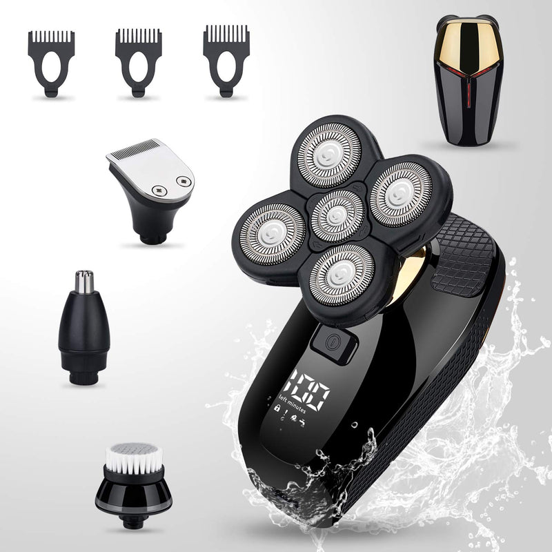 [Australia] - 4 in 1 Electric Head Shaver Set - Bald Shaver, Wet & Dry, Cordless, with Nose & Ear Trimmer, Facial Cleansing, Rechargeable, IPX6 Waterproof Jk-5588 