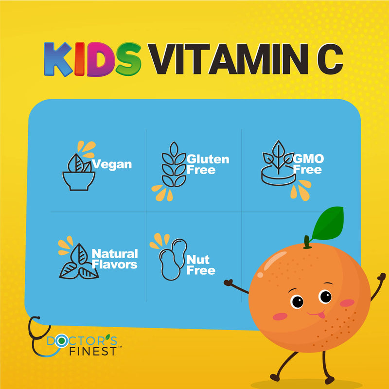 Doctors Finest Vitamin C Gummies for Kids – Vegan, GMO Free & Gluten Free – Great Tasting Orange Flavor Pectin Chews – Kids Dietary Supplement – 250mg of Vitamin C – 90 Jellies [45 Doses] 90 Count (Pack of 1)
