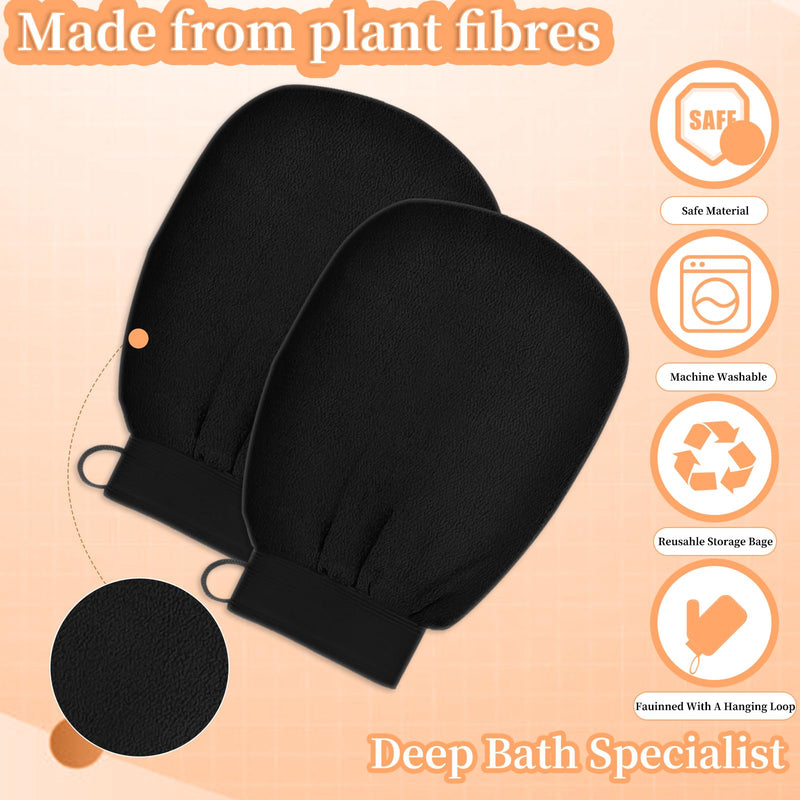 [Australia] - Exfoliating Glove Body Scrubber, Premium Exfoliating Mitt for Normal to Dry Skin, Body Exfoliator for Self-Tan Removal and Applicationin, Made of Viscose Fiber （2 Black） 