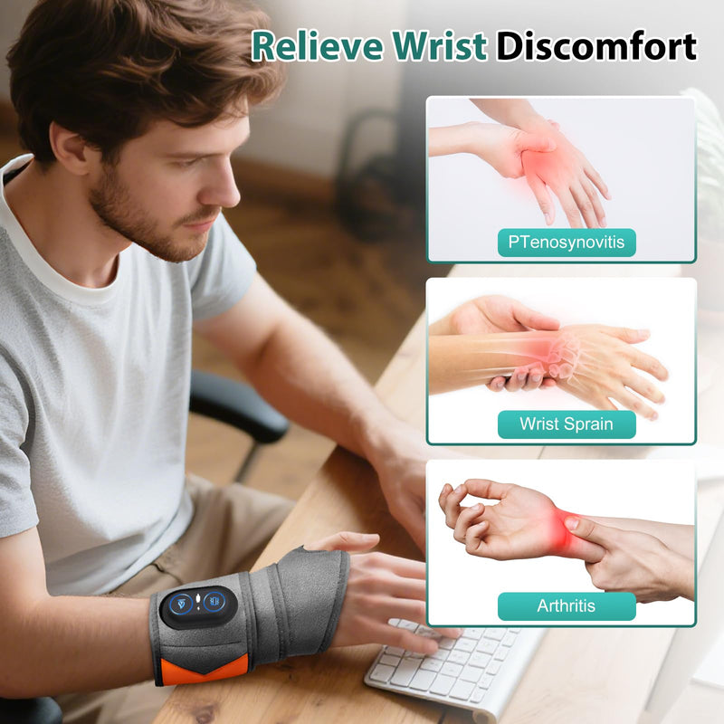 Cordless Wrist Heating Pad with Massage, Red Light Heated Wrist Brace for Pain Relief, Rechargeable Heated Wrist Brace for Carpal Tunnel, Women and Men Wrist, Hand, Arm, Ankle