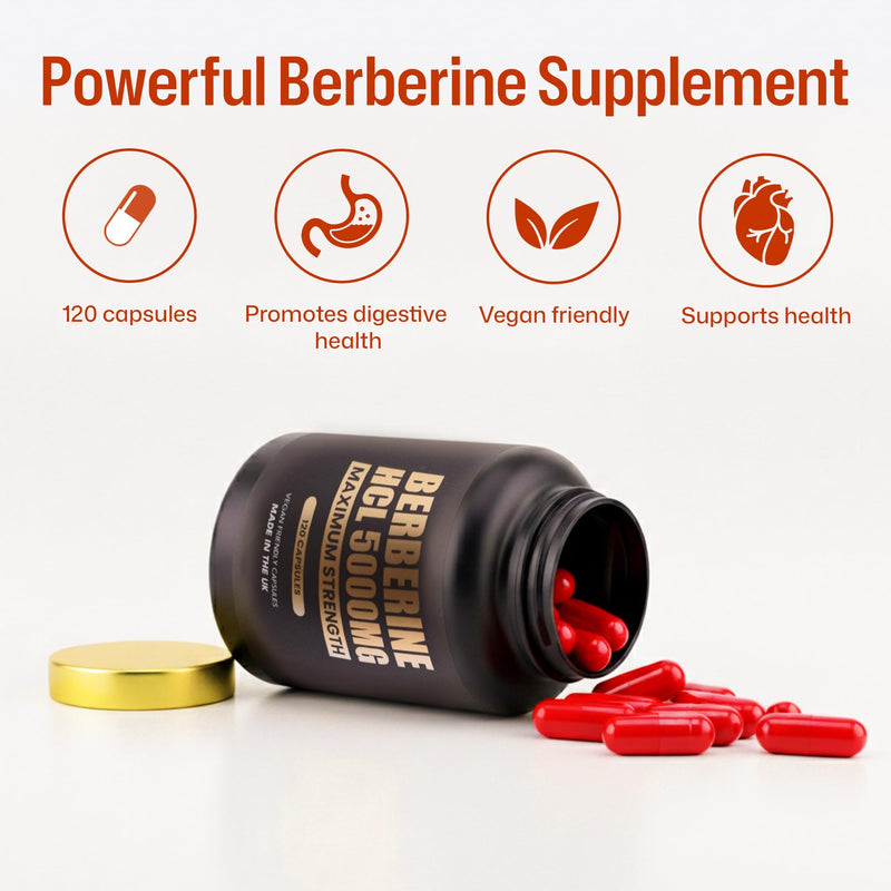 Berberine hcl Dietary Supplement Capsules - Gelatin Free Vegan-Friendly Capsules - 120 Pure High Quality Berberine Capsules