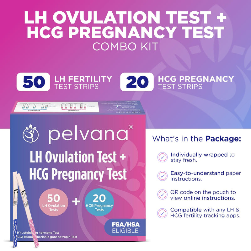 [Australia] - Pelvana Pregnancy and Ovulation Test Strips Combo Kit - 50 LH Fertility Test Strips + 20 Pregnancy HCG Checker Kits - Identify Your Peak Fertility Days - Easy at Home Ovulation Tests (70 Piece Kit) 1 Count (Pack of 70) 