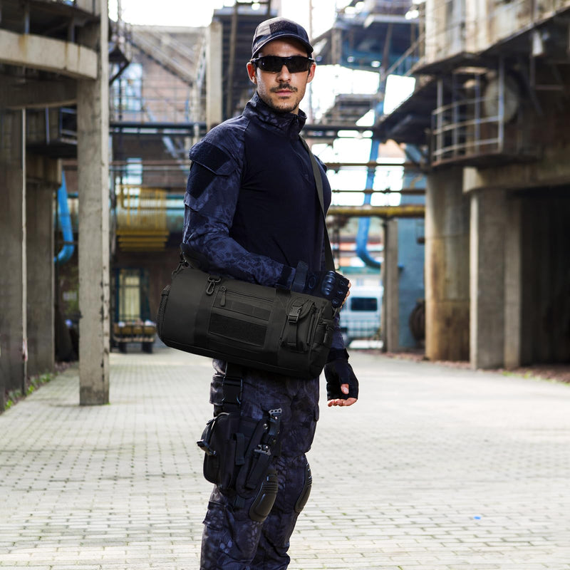Huntvp Small Tactical Duffle Bag MOLLE Handbag Gear Military Travel Carry On Shoulder Bag Small Valise Black-1