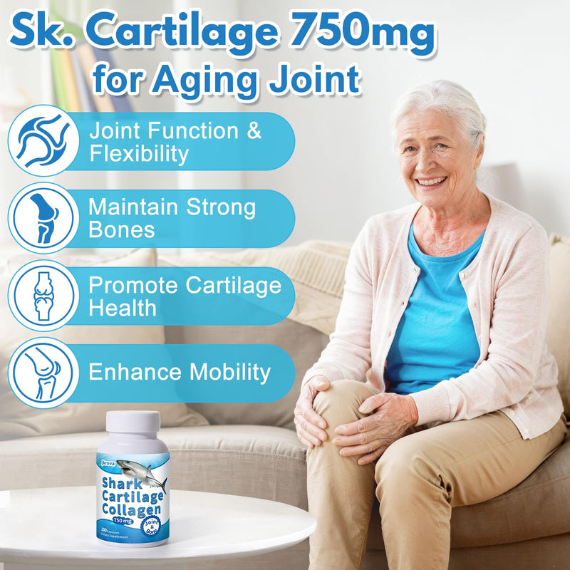 Cartilage, with Cartilage 750mg, Glucosamine & Collagen, Great for Seniors & Athletes, 100 Capsules