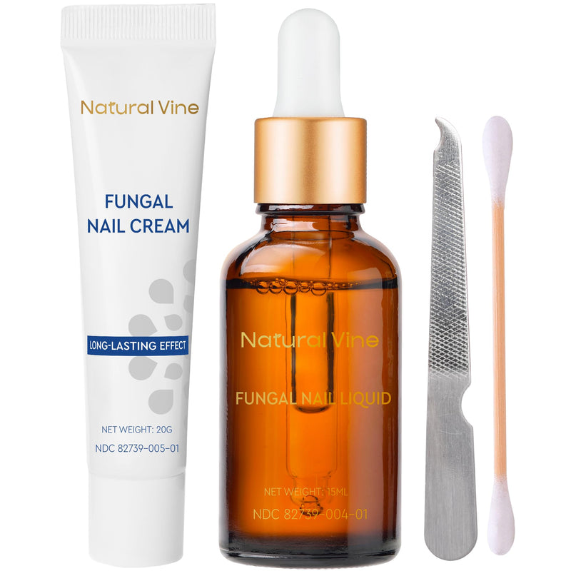 Natural Vine Nail Repair Care Kit: Nail Renewal Liquid 15mL and Nail Repair Cream 20g for Toenails and Fingernails, Extra Strength Nail Appearance Support with Botanical Extracts Liquid 15mL+Cream 20g