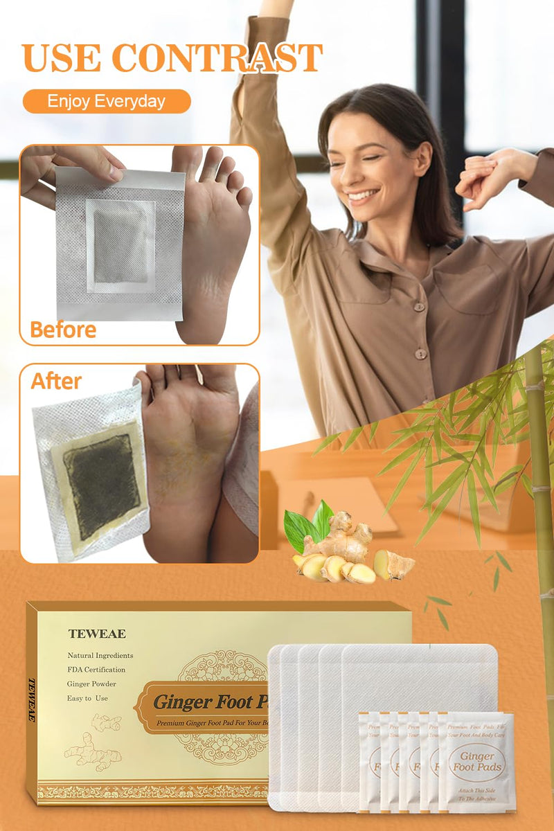 TEWEAE Foot Pads, Ginger FootPads, Natural Ginger Powder Bamboo Vinegar Foot Patches to Feel Better, Sleep Better & Relieve Stress, 20 Packs. 20 Count (Pack of 1)