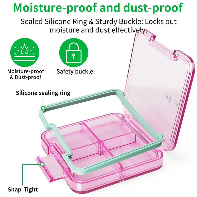 Small Pill Box, Travel Pill Organizer, Small Pill Case, Pill Container for Purse 4 Compartments, Daily Compact Travel Medicine Holder for Vitamins Medication (Pink) Pink