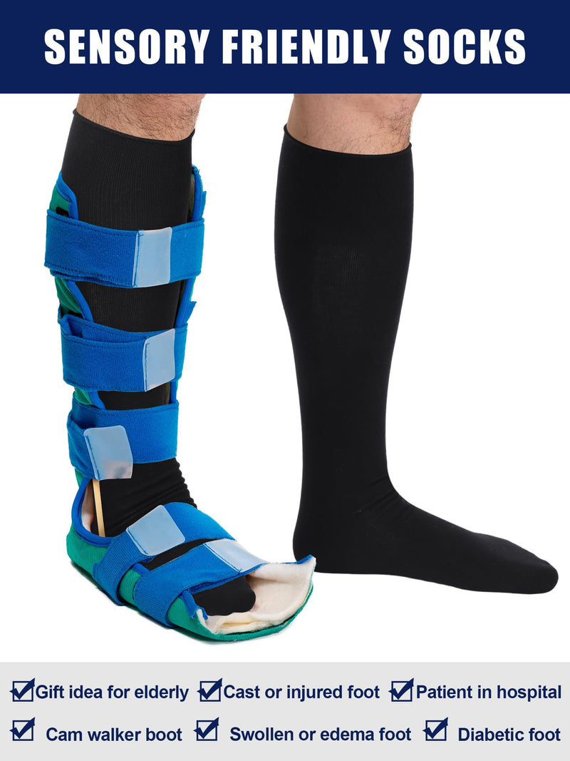 Shihanee 5 Pairs Seamless Walking Boot Socks Over The Calf Loose Fit AFO Tube Socks Liner for Cam Walker Orthopedic Boot Cast Black