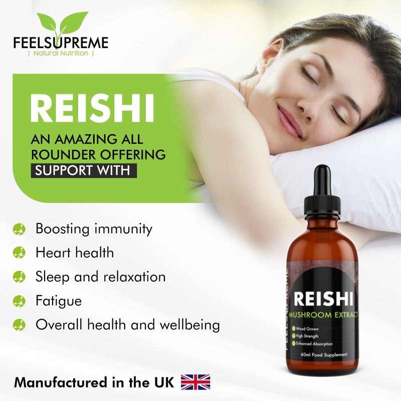 Reishi Mushroom Extract Liquid 60ml – 10:1 Dual Extract Full Fruiting Body Supplement – Immune Support, Sleep & Stress Support, Gut Health, Energy Levels – Antioxidant Tincture