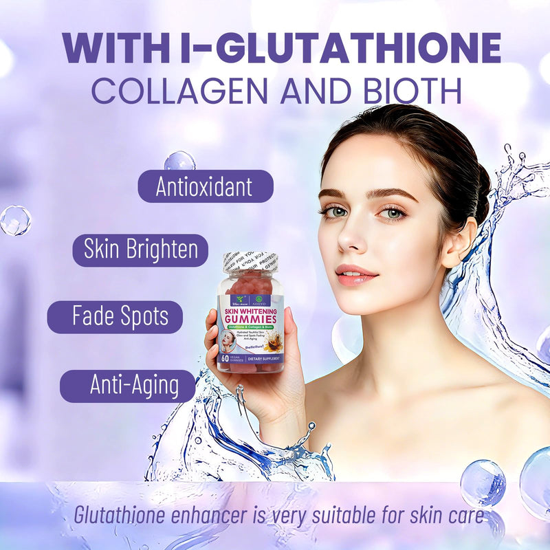 AIHIYO Skin Whitening Gummies, 60 Count | I-Glutathione, Collagen and Bioth, Antioxidant & Skin Brighten, Anti-Aging