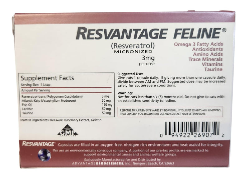 Feline - Resveratrol - The Longevity Supplement for Cats - 30 Capsules - PawsPlanet Australia
