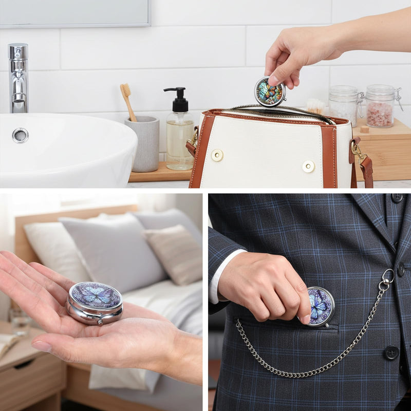 Pill Box, 2 Pcs Compartment Small Pill Case Pocket Medicine Organizer Metal Pill Container Holder for Vitamins, Medication, Fish Oil and Supplements