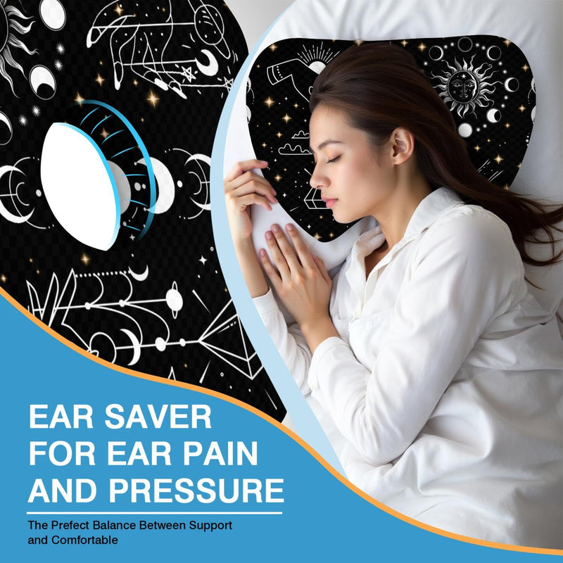 [Australia] - Ear Piercing Pillow for Side Sleepers Pillows with Holes for Ear Pain,Donut Pillow for Ear Side Sleeping Pillow for Adults CNH Ear Pain Relief Pressure Sores Ear Pillow with Hole in Center Black Gothic 17.5"x12.6" 